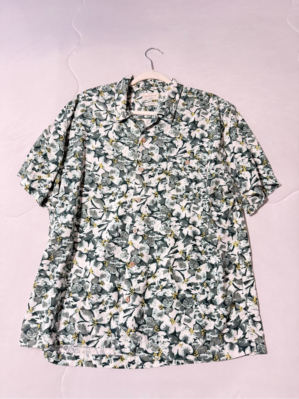 Weatherproof Men's Short-Sleeve Floral Button-Down Shirt - Green/White